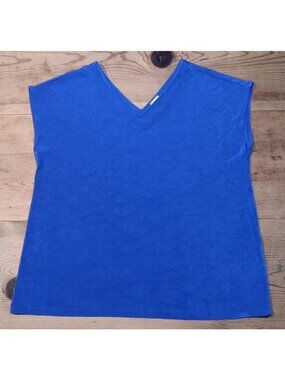 Travelers By Chicos 3 Women 18 Top Blue Liquid Knit Short Sleeve Stretch V Neck